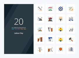 20 icono de color plano del día del trabajo para la presentación vector