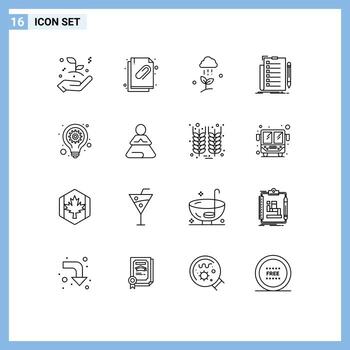 16 Universal Outlines Set for Web and Mobile Applications document check cloud rain checklist rain Editable Vector Design Elements