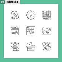 Modern Set of 9 Outlines Pictograph of cog api monitor songs fm Editable Vector Design Elements