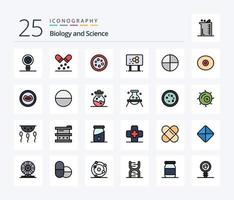 Biology 25 Line Filled icon pack including formula. biology. pills. biochemistry. lab vector