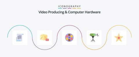 vídeo productor y computadora hardware plano 5 5 icono paquete incluso película. fotográfico. película. foto. cinta vector