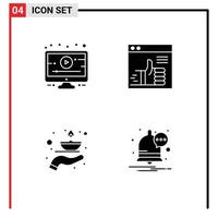 4 User Interface Solid Glyph Pack of modern Signs and Symbols of lesson fire like support lamp Editable Vector Design Elements