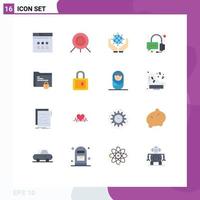 16 Universal Flat Color Signs Symbols of lock folder protect document operator Editable Pack of Creative Vector Design Elements