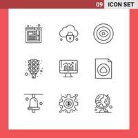 9 Universal Outlines Set for Web and Mobile Applications report business award stop signal Editable Vector Design Elements