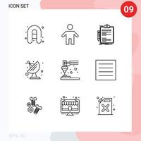 9 Outline concept for Websites Mobile and Apps plastic printing check space antenna Editable Vector Design Elements