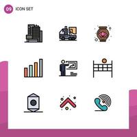 Pictogram Set of 9 Simple Filledline Flat Colors of strategy presentation pot user interface Editable Vector Design Elements