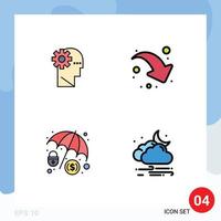 Universal Icon Symbols Group of 4 Modern Filledline Flat Colors of brain hacker mind down right wind Editable Vector Design Elements