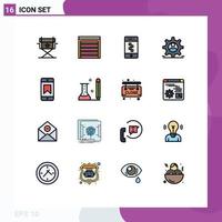 Pack of 16 Modern Flat Color Filled Lines Signs and Symbols for Web Print Media such as device achievements communications man data Editable Creative Vector Design Elements