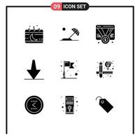 Universal Icon Symbols Group of 9 Modern Solid Glyphs of flag bottom sun arrow web Editable Vector Design Elements