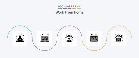 Work From Home Glyph 5 Icon Pack Including web. internet. sharing. communication. work vector