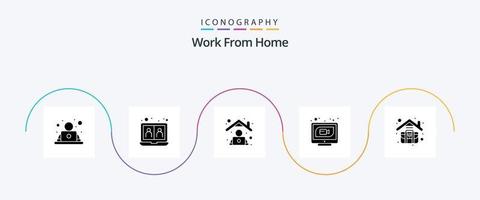 Work From Home Glyph 5 Icon Pack Including web. internet. sharing. communication. work vector