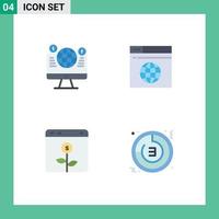 4 User Interface Flat Icon Pack of modern Signs and Symbols of website banking social media network business Editable Vector Design Elements