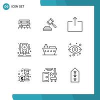 Universal Icon Symbols Group of 9 Modern Outlines of sea boat arrow storage drive Editable Vector Design Elements