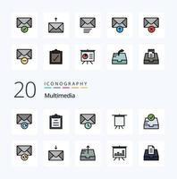 20 Multimedia Line Filled Color icon Pack like sync mail time mailbox check vector