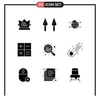 Group of 9 Solid Glyphs Signs and Symbols for asteroid search report growth mini Editable Vector Design Elements