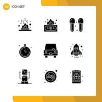 Group of 9 Solid Glyphs Signs and Symbols for filled location money compass shower Editable Vector Design Elements