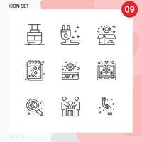 Editable Vector Line Pack of 9 Simple Outlines of public sign notes boxes love date Editable Vector Design Elements