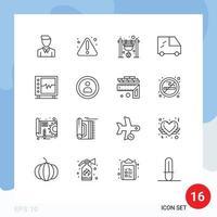 Modern Set of 16 Outlines and symbols such as heart beat bonfire vehicles fire Editable Vector Design Elements