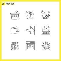 Set of 9 Modern UI Icons Symbols Signs for arrow user grass interface business Editable Vector Design Elements