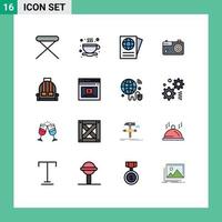 Pack of 16 Modern Flat Color Filled Lines Signs and Symbols for Web Print Media such as camping backpack document photo image Editable Creative Vector Design Elements