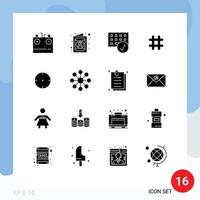 Group of 16 Modern Solid Glyphs Set for aim tweet computers hash tag hardware Editable Vector Design Elements