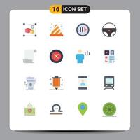 16 Universal Flat Color Signs Symbols of script document media wheel car Editable Pack of Creative Vector Design Elements