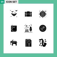 Group of 9 Solid Glyphs Signs and Symbols for file contract marketing web globe Editable Vector Design Elements