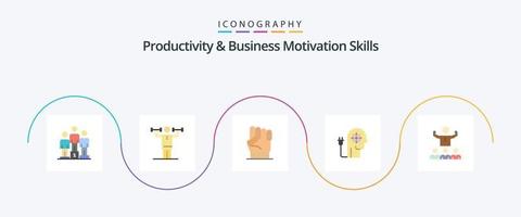 Productivity And Business Motivation Skills Flat 5 Icon Pack Including knowledge. ability. strength. boosting. power vector