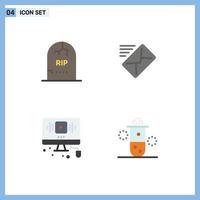 Editable Vector Line Pack of 4 Simple Flat Icons of death video graveyard mail online Editable Vector Design Elements