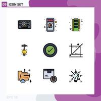 Mobile Interface Filledline Flat Color Set of 9 Pictograms of ux layout memory tool crash Editable Vector Design Elements