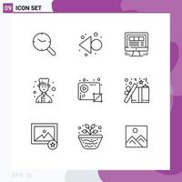 Editable Vector Line Pack of 9 Simple Outlines of media audio laptop cook avatar Editable Vector Design Elements