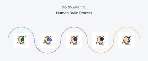 Human Brain Process Line Filled Flat 5 Icon Pack Including wifi signal. human. thinking. connect. mind vector