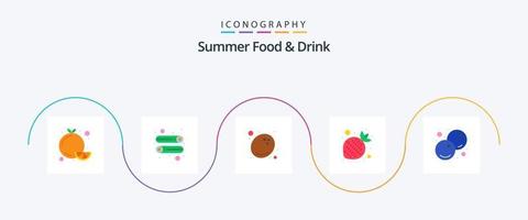 verano comida y bebida plano 5 5 icono paquete incluso saludable. alimento. alimento. azul. fresa vector