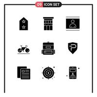 9 Universal Solid Glyphs Set for Web and Mobile Applications sport movement residence bicycle photo Editable Vector Design Elements