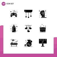 Mobile Interface Solid Glyph Set of 9 Pictograms of heart nipple light feeder idea Editable Vector Design Elements