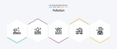 Pollution 25 Line icon pack including flask. pollution. burn. leak. smoke vector