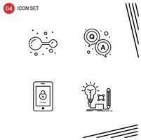 Mobile Interface Line Set of 4 Pictograms of atoms lock lab question security Editable Vector Design Elements