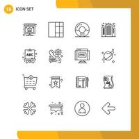 Modern Set of 16 Outlines Pictograph of board construction drinks company architecture Editable Vector Design Elements