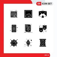 Universal Icon Symbols Group of 9 Modern Solid Glyphs of build smartphone bell printing help Editable Vector Design Elements