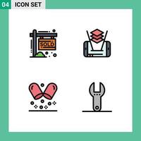 Mobile Interface Filledline Flat Color Set of 4 Pictograms of house medical income technology spanner Editable Vector Design Elements