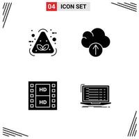 Pack of 4 creative Solid Glyphs of eco movie recycle upload api Editable Vector Design Elements