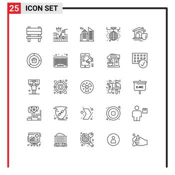 25 Universal Lines Set for Web and Mobile Applications real shield building celebration new year Editable Vector Design Elements