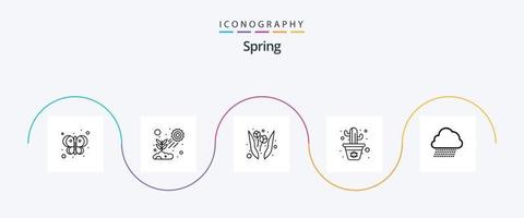 primavera línea 5 5 icono paquete incluso nube. línea. creciente. maceta. cactus vector