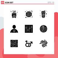 9 Creative Icons Modern Signs and Symbols of tuning controls coffee user down Editable Vector Design Elements