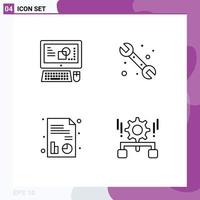Set of 4 Vector Filledline Flat Colors on Grid for computer report process plumbing configuration Editable Vector Design Elements