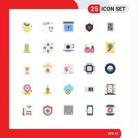 Flat Color Pack of 25 Universal Symbols of shield protection mail protect website Editable Vector Design Elements