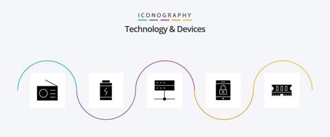 dispositivos glifo 5 5 icono paquete incluso RAM. hardware. datos. móvil. cifrado vector