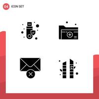 Set of 4 Modern UI Icons Symbols Signs for security delete usb healthcare message Editable Vector Design Elements
