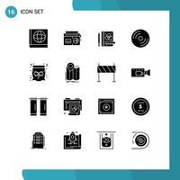 Modern Set of 16 Solid Glyphs Pictograph of gift candy stationery bag laptop Editable Vector Design Elements