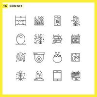 Group of 16 Modern Outlines Set for olive filling mobile plent imerican Editable Vector Design Elements